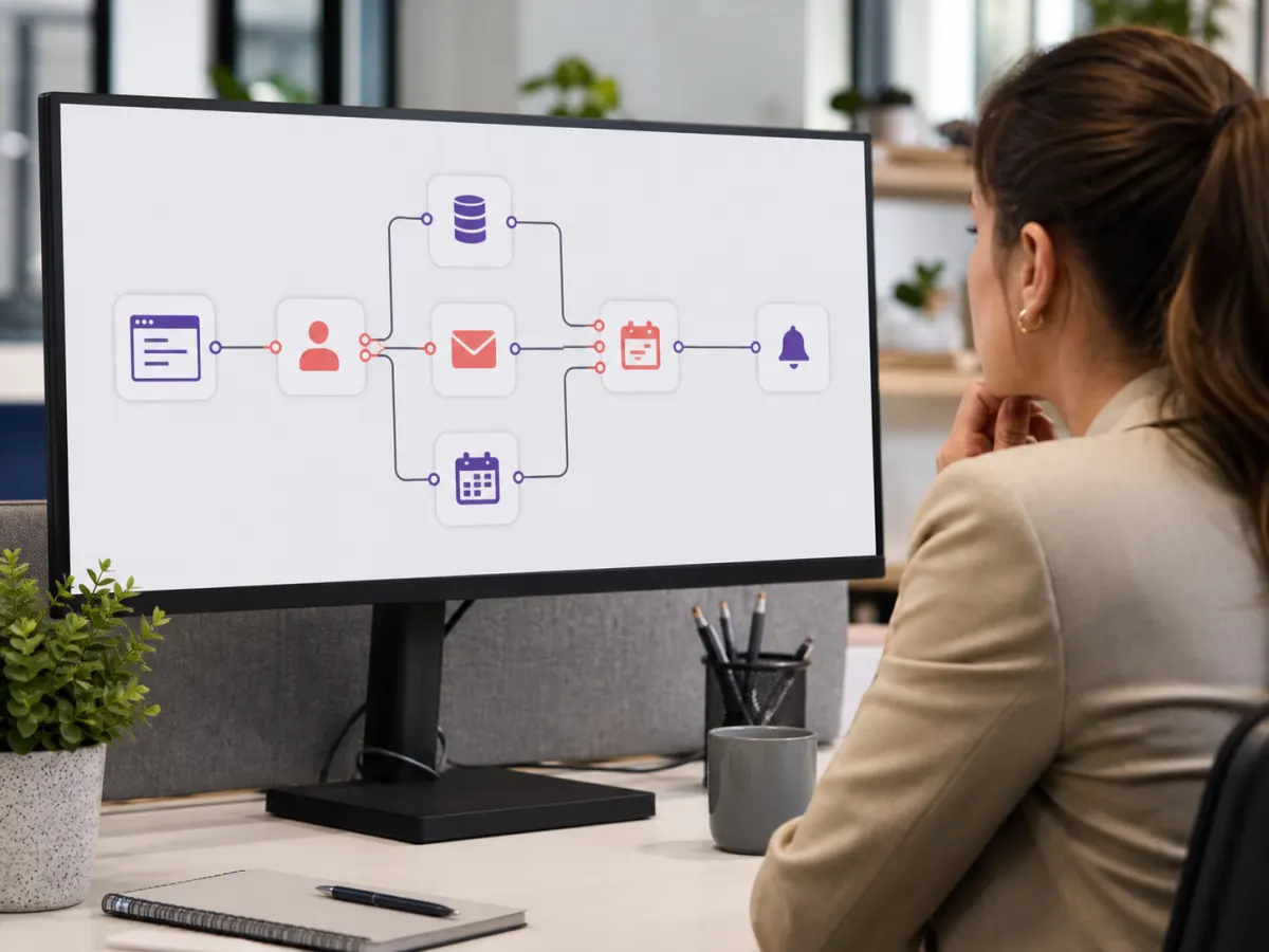 Business workflow connecting customer enquiries, email, data and bookings