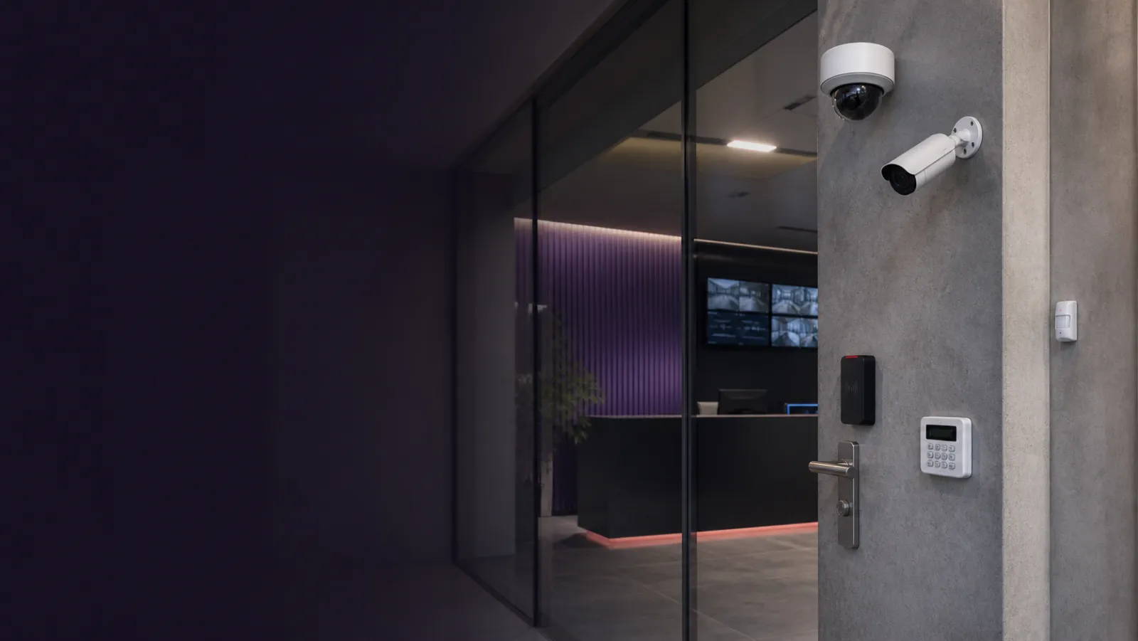 Integrated CCTV, access control and alarm systems protecting a commercial facility